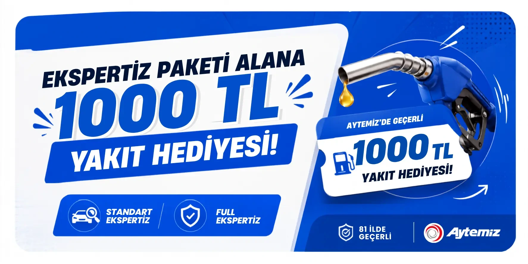 ArabamON Standart ve Full Ekspertiz paketlerine özel Aytemiz'de geçerli 1.000 TL yakıt hediyesi kampanyası